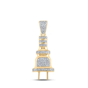 10K Yellow Gold Mens Round Diamond Power Plug Charm Pendant 1/5 Cttw - Picture 1 of 2