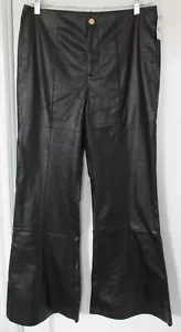 Pleather Faux Leather Flared Pants Black Pockets Zip Fly Womens Size L Chocolate - Picture 1 of 10