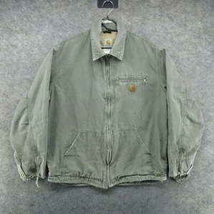 VTG Carhartt Jacket Mens Large Green J169 DMS Hamilton Full Zip Thrashed Canvas - Picture 1 of 24