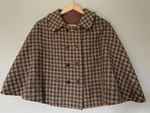 Vintage Cape nach Maß Gr. S/M Hahnentritt beige Stoff goldene Knöpfe wendbar - Bild 1 von 6