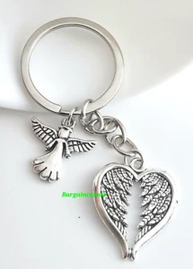 Guardian Angel Keyring Heart Shape Wings Good Luck Love Angel Bag Charm Keychain - Picture 1 of 16