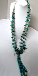 Vintage Native American Turquoise Heishi Mother Of Pearl 22" Necklace Handmade - Picture 1 of 9