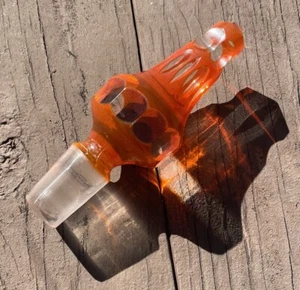 Crystal Glass Decanter Stopper Bohemian Large 6.5” Cut to Clear Orange Antique - Picture 1 of 18