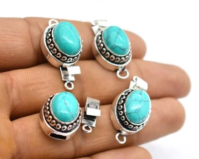 1 Pc Turquoise Box Clasp 1 Strand Antique Silver Plated - Image 1 of 4
