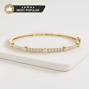 0.76 Ct 14K Yellow Gold Plated Round Cut Moissanite Women's Bangle Bracelet - Picture 1 of 12