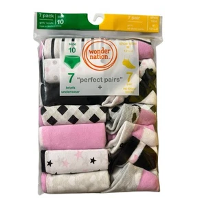Wonder Nation Girls 7 Perfect Pairs 7 Briefs size 10 and 7 Socks M 10.5 - 4 Pink - Picture 1 of 9