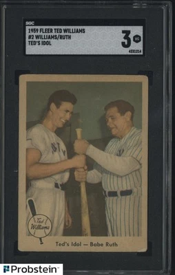 Fleer Ted Williams 1959 #2 Ted's Idol con Ted Williams Babe Ruth Salón de la fama SGC 3 en muy buena condición Foto 1 de 2