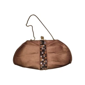 Vintage INGE CHRISTOPHER Brown Caramel Jeweled Beaded Evening Bag Purse Cocktail - Picture 1 of 11