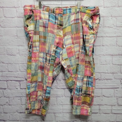 Pantalones a Cuadros Y2K Caribbean Joe Patchwork Madrás Para Mujer 24W Recortados Hippie Negritos Foto 1 de 4