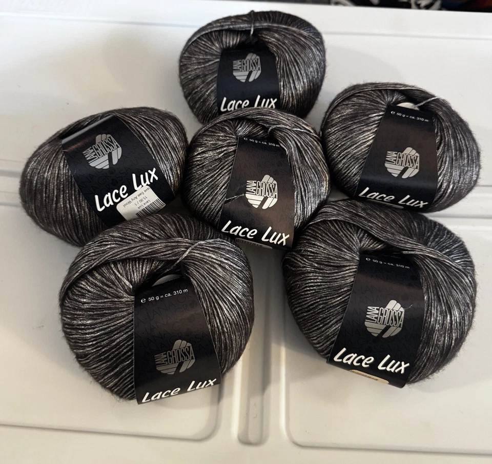 Lana Grossa Lace Lux Yarn Color 040 Have Ewe Any Wool 6 Cakes Gray - Image 1 of 1