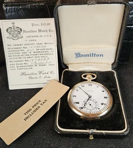 *BOX AND PAPERS* Hamilton 910 12s 17 Jewels MINTY Pocketwatch! - Picture 1 of 4