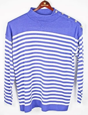 Suéter Lauren Ralph Lauren Mujer L Pullover Cuello Redondo Botón Violeta $125 NUEVO Foto 1 de 4