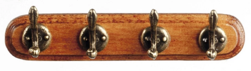 Miniature Walnut Wall Coat Rack 4 Hooks Dollhouse Miniatures 1 12 Scale