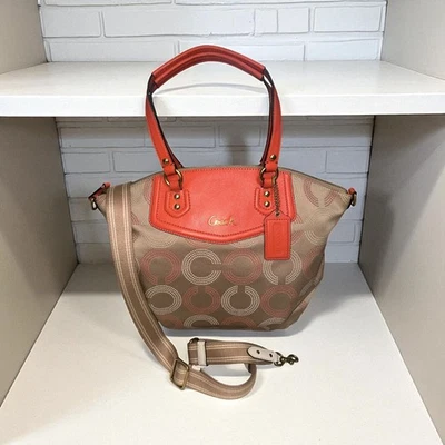 Coach Ashley Dotted OP Art North South Satchel F25183 Orange Leather + Tag Strap - Image 1 of 4
