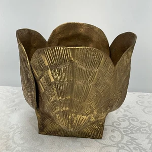 Vintage MCM Hollywood Regency Brass Clam Shell Planter or Vase - Picture 1 of 9