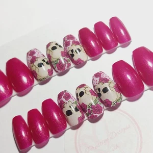 Press On Nails, Purple Nails, Skulls, Roses, Short Coffin, Fake, READY TO SHIP   - Picture 1 of 8