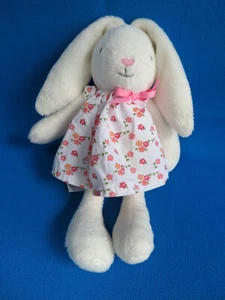 BUNNY RABBIT plush CREAM WHITE soft toy BEANIE BODY & EARS * FLOWERY DRESS M&S - Picture 1 of 5