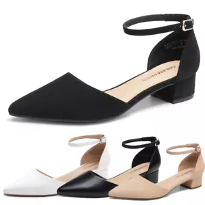 US Women D'Orsay Pumps Low Chunky Block Heel Pointed Toe Wedding Dress Shoes - Picture 1 of 39