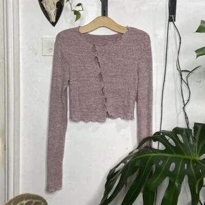 Asymmetrical abstract long sleeve ruffle design light purple summer crop top - Picture 1 of 5