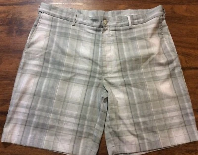 Grand Slam Shorts Mens 42 White Gray Plaid Windowpane Check Golf Pockets  - Imagem 1 de 4