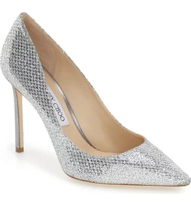 $595+ Jimmy Choo ROMY Pointy Toe Pump Heel Shoes SILVER Glitter Sz 11.5 / 11 US - Picture 1 of 12