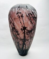 Acid Purple Etched Cut Vase 15” Tall Trees Cameo Glass