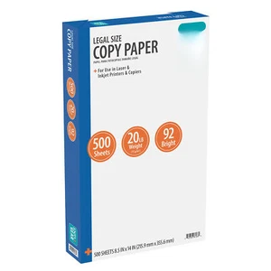 Copy Paper, 8.5" x 14", Legal Size, 92 Bright, White, 20 lb.1 Ream (500 Sheets) - Picture 1 of 4
