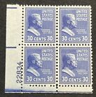 1938 PREXY Roosevelt 30 cent blue #830 Plate block of 4 MNH OG