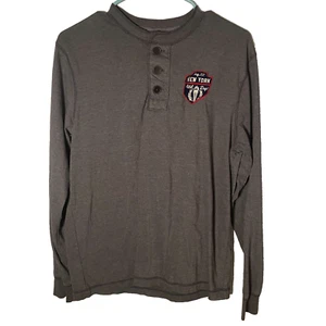 Old Navy Henley Athletic Department New York Gray Long Sleeve Button Neck Size M - Picture 1 of 8