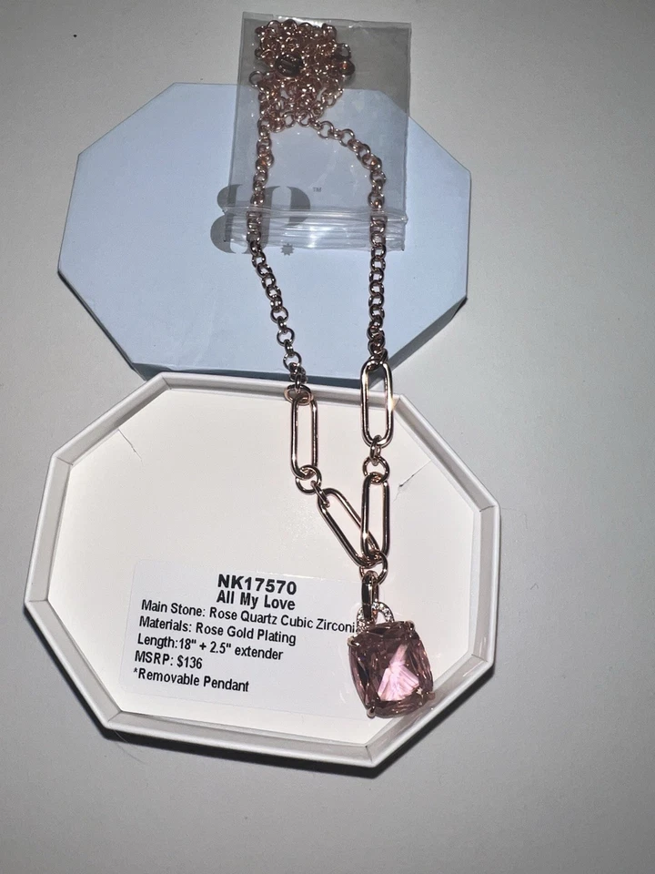 All my love 炸弹派对项链玫瑰金镀层可拆卸吊坠粉色宝石 — 第 1/1 张图片