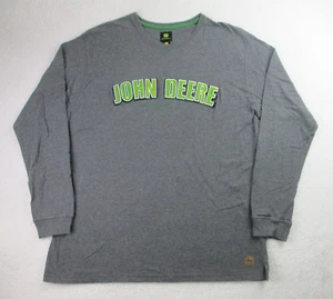 John Deere Shirt Mens XL Gray Long Sleeve Pullover Green Logo Workwear Outdoor - Picture 1 of 8