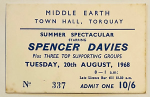 Spencer Davis Original Concert Ticket Town Hall Torquay 20th Aug 1968
