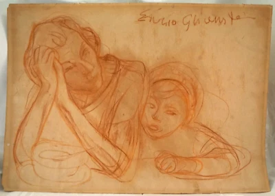 Enoch Hendryk Enrico Glicenstein Boceto Original Dibujo Mujer y Niño Firmado  Foto 1 de 4