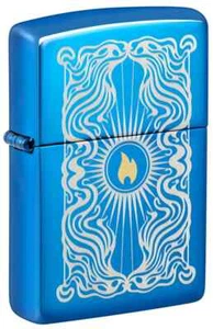 Zippo 46424, Flame Icon Laser 2-Tone Lighter, High Polish Blue Finish, NEW - Picture 1 of 3