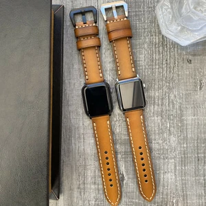 Für Apple Watch Serie 8 7 6 5 44 mm 45 mm Fadd Orange Leder iWatch Armband Band - Bild 1 von 10