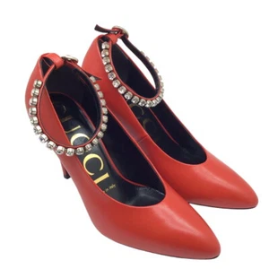 Gucci Pumps Rhinestone Color Red Size 35.5 US 5.5 Leather No Box Used - Picture 1 of 9