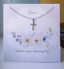 Personalised Christening Day Card and Gift - Zircon Pendant Cross necklace