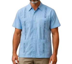 Haband Guayabera Hemd Herren Gr. 3XL Blau Frontreißverschluss Kurzarm 4 Fronttaschen - Bild 1 von 11