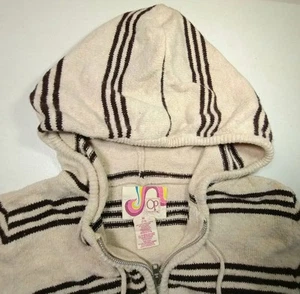 OP Hoodie Girls Medium 7/9 Striped Zip Up Beach Y2K Retro Graphic Skater Surfer - Picture 1 of 8