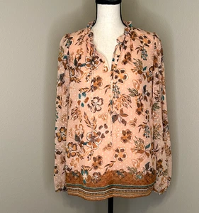 Joie geblümte Bluse Langarm neu mit Etikett Medium Herbstfarbe Krawatte Ausschnitt Rüschenkragen gefüttert - Bild 1 von 9