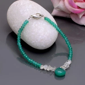 Bracciale perle onice verde naturale, bracciale onice verde e diamanti Herkimer - Foto 1 di 3