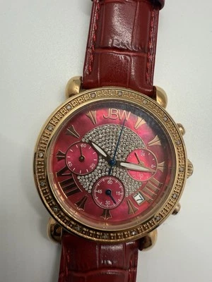 JBW Women's Watch JB6210LW Diamond Quartz Chronograph Rose Gold Red Leather Band - Image 1 of 4