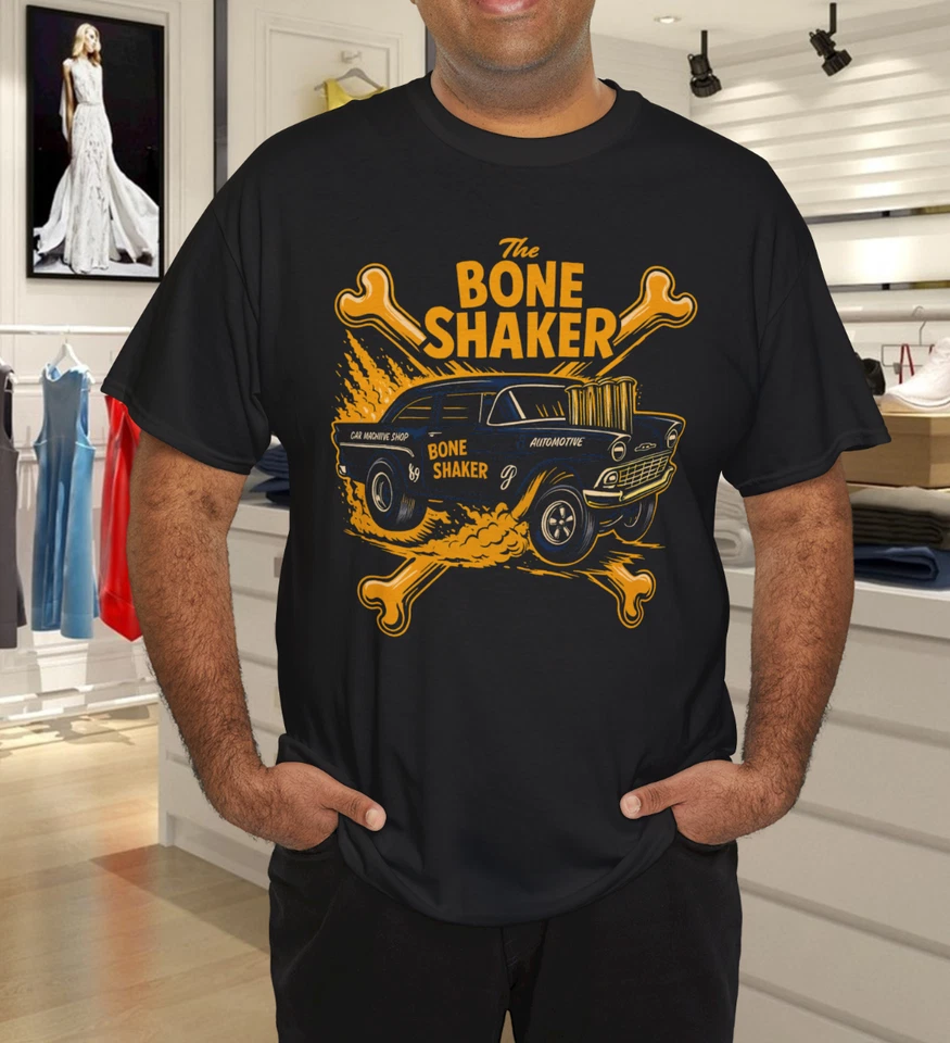 Camiseta Bone Shaker Gasser Hot Rod Drag Racing Vintage Car Gráfico Foto 1 de 4