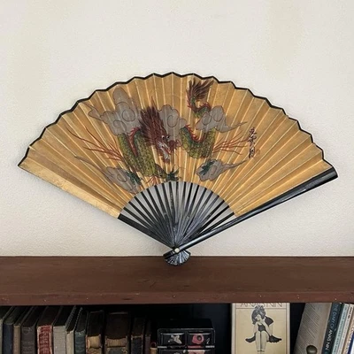 Abanico Plegable Dragón Nube Japonés De Colección - Sensu Decorativo Dorado “Unryū-zu” Foto 1 de 4