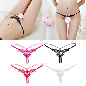 Lady Sexy Open Crotch Crotchless Panties Beaded Massage Hollow Flower Bikini - Picture 1 of 12