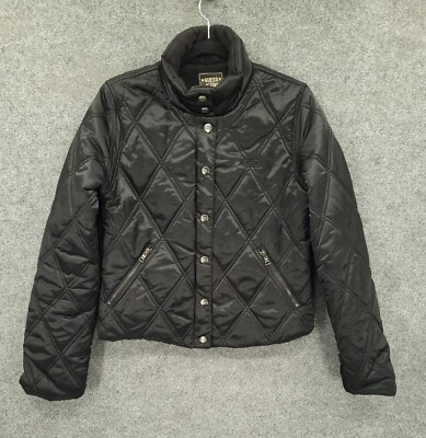 Chaqueta acolchada acolchada Guess Jeans para mujer con bolsillos con cremallera mediana forrada negra Foto 1 de 4