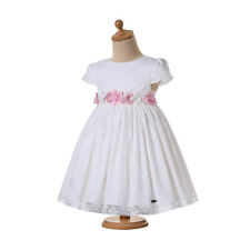 Girls Classic White Christening Dress Party White Lace Gown with Flower Sash