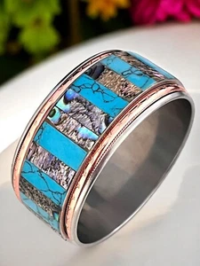 New Boutique Bracelet Bangle Abalone Shell Turquoise Silver Copper Tone 7N - Picture 1 of 4
