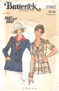 Chaqueta Blazer Vintage Años 70 Butterick Costura Patrón # 3592 Misses' Talla: 10 - Imagen 1 de 2