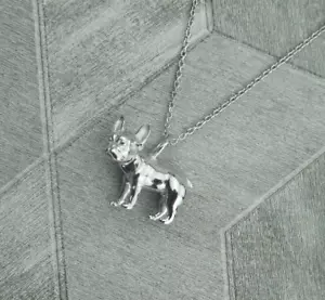 Stunning Solid 925 Sterling Silver French Bulldog Pendant Necklace Mothers Day - Picture 1 of 2
